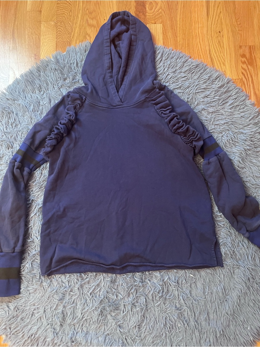 $175 Maggie Marilyn Navy 100% Organic Cotton Sporty Hooded Sweater Ruffle Size 8